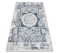 Alfombra moderna DUKE 51542 crema / azul - Rosetón vintage estructurada muy suave flecos 200x290 cm