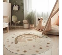 Alfombra moderna para habitación infantil, alfombra de juego suave, con efecto 3D y tonos naturales, de forma redonda y tamaño 160 cm