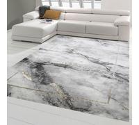 Alfombra moderna para sala de estar, con diseño que imita el mármol en tonos gris y dorado, de 200 cm de lado