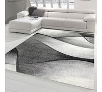 Alfombra moderna para sala de estar, diseño de ondas en colores , gris y antracita. Fácil de limpiar y resistente. Tamaño: 140 x 200 cm