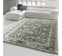 Alfombra moderna para sala de estar, diseño floral oriental en tonos beige sobre fondo . Tamaño: 160x230 cm