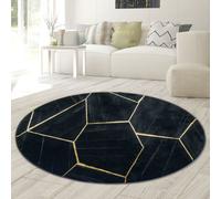 Alfombra moderna para sala de estar, diseño geométrico en y dorado, forma redonda, tamaño: 160 cm