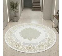 Alfombra oriental de diseño con motivos ornamentales en blanco, dorado y gris. Tamaño: 160 cm de diámetro