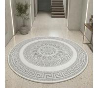 Alfombra oriental de diseño con motivos ornamentales en gris antracita con efecto brillante. Tamaño: 200 cm de diámetro