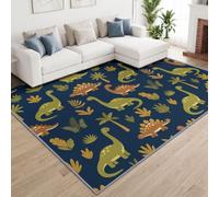 Alfombra para dormitorio infantil con dibujos animados, lavable, 240 x 300 | Alfombra de pelo corto, azul oscuro, verde, marrón, dinosaurio, antideslizante, para salón, habitación de niñas
