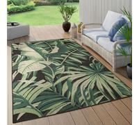 Alfombra para exteriores, resistente a la intemperie, ideal para balcones, con motivos de palmeras, jungla, flores y estilo bohemio, en color verde. Tamaño: 160x230 cm