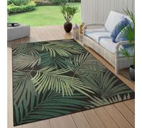 Alfombra para exteriores, resistente a la intemperie, ideal para balcones, con motivos de palmeras, jungla, flores y estilo bohemio, en color verde. Tamaño: 280x380 cm