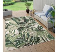 Alfombra para exteriores, resistente a la intemperie, ideal para balcones, con motivos de palmeras, jungla, flores y estilo bohemio, en color verde. Tamaño: 160x230 cm
