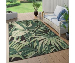Alfombra para exteriores, resistente a la intemperie, ideal para balcones, con motivos de palmeras, jungla, flores y estilo bohemio, en color verde. Tamaño: 160x230 cm