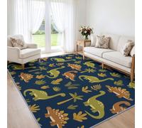 Alfombra para habitación infantil, 140 x 200 cm, lavable a máquina | Alfombra antideslizante ultrasuave de pelo bajo con diseño de dinosaurio para salón, dormitorio, habitación de los niños