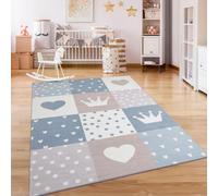 Alfombra para habitación infantil, alfombra de pelo corto, antideslizante, con motivos de corazones, sol y arcoíris, tamaño 200x280 cm
