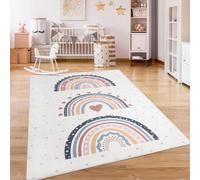 Alfombra para habitación infantil, alfombra de pelo corto, antideslizante, con motivos de corazones, sol y arcoíris, tamaño 200x280 cm