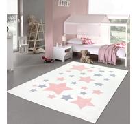 Alfombra para habitación infantil, diseño de estrellas, suave, en tonos rosa, gris y blanco. Tamaño: 160 x 230 cm