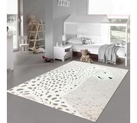 Alfombra para habitación infantil, suave, con estampado de leopardo en 3D, apta para personas con alergias, en color crema y gris. Tamaño: 200 x 290 cm