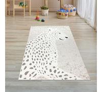 Alfombra para habitación infantil, suave, con estampado de leopardo en 3D, apta para personas con alergias, en color crema y gris, tamaño: 80 x 150 cm