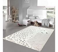 Alfombra para habitación infantil, suave, con estampado de leopardo y efecto 3D, apta para personas con alergias, en color crema y gris. Tamaño: 140 x 200 cm