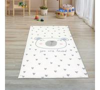 Alfombra para habitación infantil, suave, con forma de corazón y un osito adorable. Color: crema. Tamaño: 80 x 150 cm
