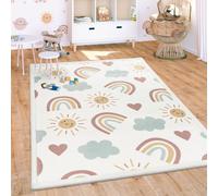 Alfombra para habitación infantil, tapete de juego, lavable, antideslizante, diseño de arcoíris, planetas y animales, suave, tamaño 140x200 cm
