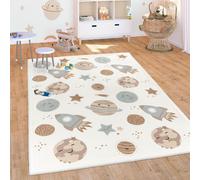 Alfombra para habitación infantil, tapete de juego, lavable, antideslizante, diseño de arcoíris, planetas y animales, suave, tamaño 160x220 cm