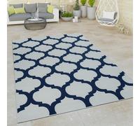 Alfombra para interior y exterior, color blanco y azul, diseño marroquí en 3D, tejido plano, tamaño 120x170 cm