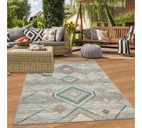 Alfombra para interior y exterior con diseño geométrico en tonos crema y verde, tamaño 140 x 200 cm