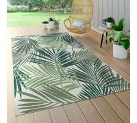 Alfombra para interior y exterior, tejido plano, diseño floral y de palmeras grabado, color verde, tamaño 240x340 cm