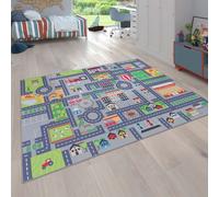 Alfombra para juegos, alfombra infantil, alfombra para habitación de niños, diseño de carretera, color gris, tamaño 240x340 cm