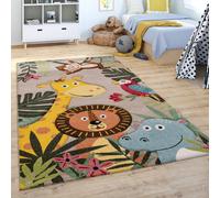 Alfombra para niños, habitación infantil, diseño moderno, para niños y niñas, con motivos de animales y jungla, color beige, tamaño 200x290 cm