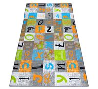 Alfombra para niños JUMPY Patchwork Letras Números gris / naranja / azul 100x500 cm
