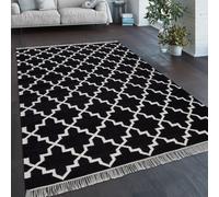 Alfombra para sala de estar, diseño marroquí, con flecos, hecha a mano, de lana, en blanco y . Tamaño: 140x200 cm
