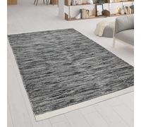 Alfombra para sala de estar, hecha de lana y algodón, tejido plano artesanal, color marrón y blanco, tamaño 200x300 cm