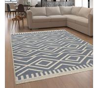 Alfombra para sala de estar o pasillo, lavable, estilo escandinavo, con flecos, reversible, color gris y crema, tamaño 200x280 cm