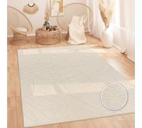 Alfombra para sala de estar, pelo alto, diseño escandinavo, estilo bohemio, abstracta, de un solo color, color beige, tamaño 160x220 cm