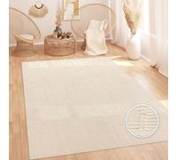 Alfombra para sala de estar, pelo alto, estilo escandinavo bohemio, diseño 3D, suave, lavable, color crema, tamaño 200x280 cm
