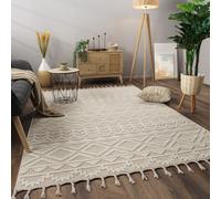 Alfombra para sala de estar, pelo corto, estilo escandinavo/bohemio, diseño geométrico, color liso, con flecos, tamaño 200x280 cm