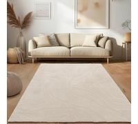 Alfombra para sala de estar, pelo corto, estilo escandinavo, japonés, bohemio, diseño abstracto, color uniforme crema, tamaño 200x280 cm
