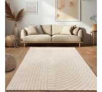 Alfombra para sala de estar, pelo corto, estilo escandinavo, japonés, bohemio, diseño abstracto, color uniforme crema, tamaño 160x220 cm