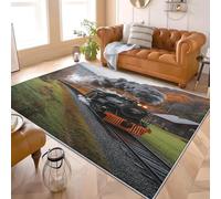 Alfombra para Salón de Pelo Corto 160x230 cm Tren de Vapor Retro Alfombras Lavables Antideslizantes Estilo Retro Alfombra Moderna Interior para Dormitorio, Sala, Cocina y Pasillo