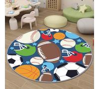 Alfombra para Salón Sofá Silla Cojín Interior Alfombra Infantil para Dormitorio Cuarto de Jugar Lavable Suave Antideslizante Largo Alfombra Esponjosa de Cama Fútbol Estrella (Azul 3, 120x120cm)