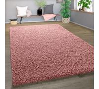 Alfombra peluda de alta calidad, pelo largo, color rosa pastel liso, tamaño 140x200 cm