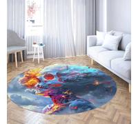 Alfombra redonda 3D ilusión óptica dormitorio 80cm llama azul fuego cráneo gran alfombra circular fantasía nube nebulosa esqueleto estética antideslizante lavable tapete hab adolescente apartamento