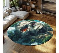 Alfombra redonda 3D ilusión óptica dormitorio - llama azul fuego cráneo gran alfombra circular fantasía nube nebulosa esqueleto estética antideslizante lavable tapete hab adolescente apartamento 200cm