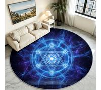 Alfombra redonda 80 cm lavable a máquina, antideslizante, pelo corto, círculo mágico luminoso, suave, decoración para sala de estar, dormitorio, cocina, comedor, oficina (azul)