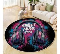 Alfombra Redonda Auriculares Con Grafiti, Alfombra Lavable Arte Callejero Estadounidense Con Salpicaduras Para Comedor, Suave, Antideslizante, Para Dormitorio, Interior, Sala De Estar, 160cm