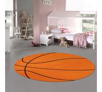 Alfombra redonda con diseño de baloncesto, deportiva, suave y fácil de limpiar, ideal para habitaciones infantiles y áreas de juego, en color naranja y . Tamaño: 200 cm de diámetro