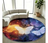 Alfombra redonda de 180 cm, pelo corto, lavable, suave, suave, antideslizante, fantasía, mágica, mariposa luminosa, hipoalergénica, para salón, dormitorio, habitación de los niños, sala de juegos