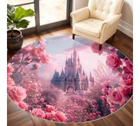 Alfombra Redonda de Castillo gótico de 200 cm, alfombras de área de Castillo de Flores para Sala de Estar, alfombras Redondas Lavables para Dormitorio, Mesa de Comedor, decoración del hogar