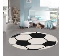 Alfombra redonda de fútbol, suave y resistente, ideal para habitaciones infantiles y salones, en blanco y . Tamaño: 120 cm de diámetro