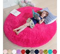 Alfombra redonda de pelo para dormitorio, alfombra circular mullida de 120 x 120 cm, bonita decoración para dormitorio infantil, de adolescentes, rosa