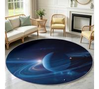 Alfombra redonda de pelo redondo, impresión 3D Cosmos Planet espacio, alfombra de suelo, decoración antideslizante, espacio cifi para salón, dormitorio, cocina, oficina, hotel interior (120 cm, azul)